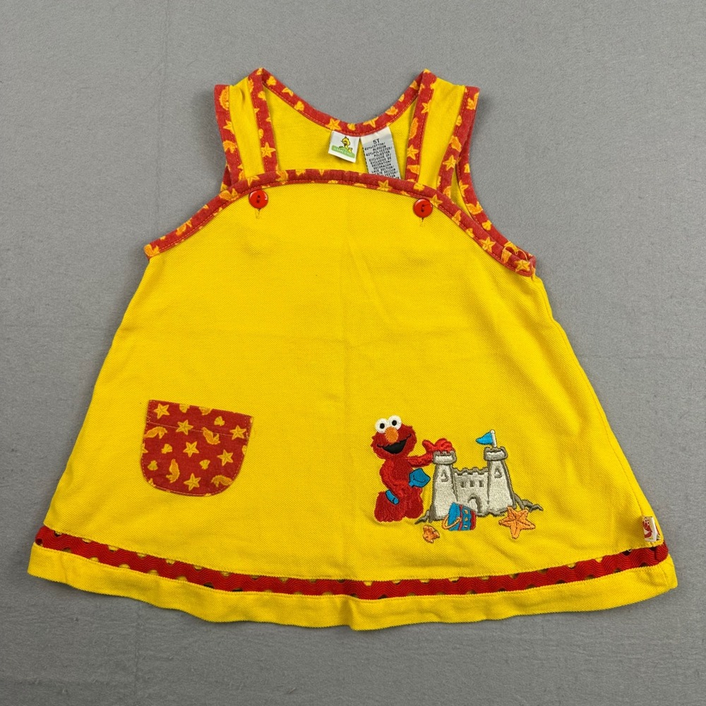 Sesame Street Vintage Elmo Yellow Sleeveless Jumper Dress Beach Sandcastle 5T
